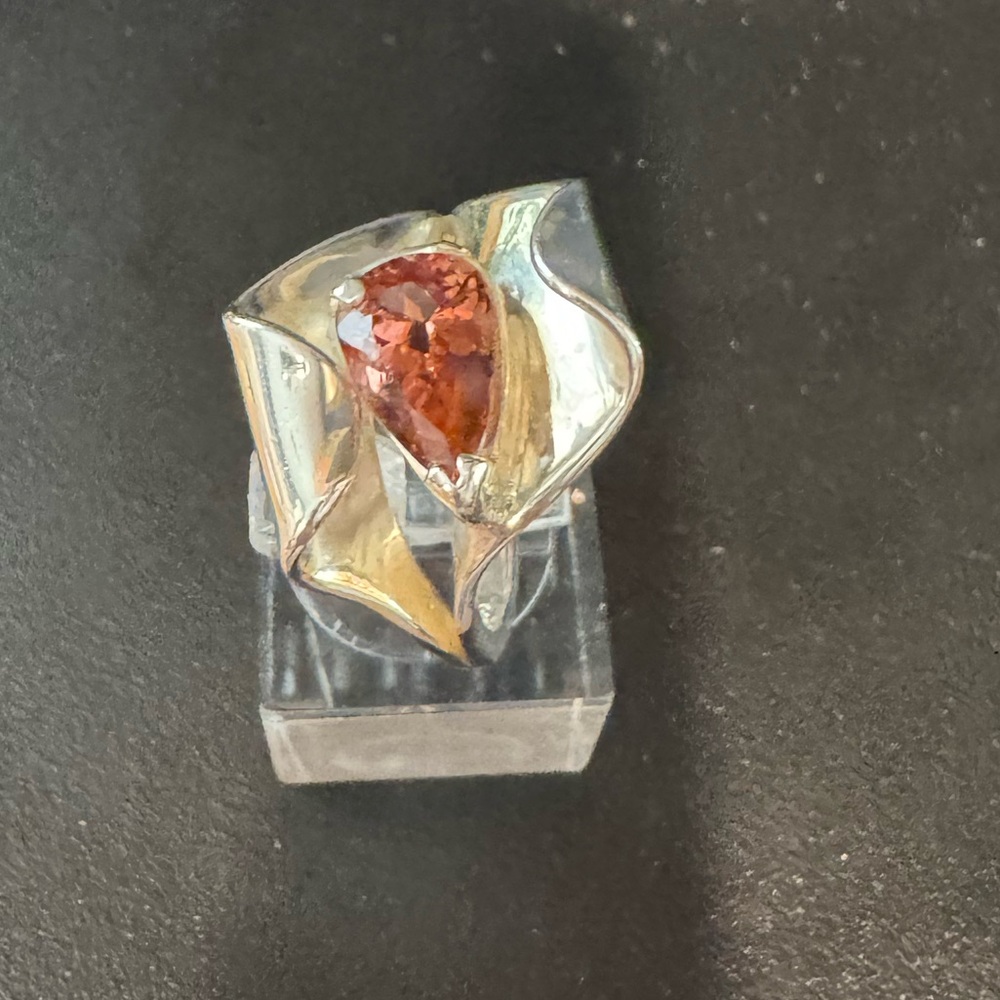 NWT Designer Peach Tourmaline Sterling Ring Size 8